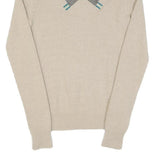 Womens Beige Embellished Plain Cotton Pullover Jumper XS Stylish Crew Neck