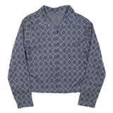 Womens Blue Printed Button Shirt Long Sleeve Collared 2XL Cotton Blend Top