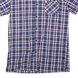 BREMO Mens Blue Red Check Shirt M Cotton Blend Casual Short Sleeve Button