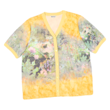 BERTHA Womens Yellow Floral Button Short Sleeve V-Neck Polyester Blend Top M