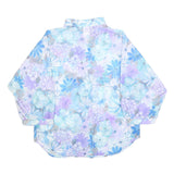 TEDDI Womens Blue Purple Floral Shirt Long Sleeve Button Neck L Floral Print