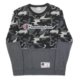 CHAMPION Mens Black & Grey Camouflage Sweatshirt Crew Neck S Cotton Blend