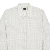 HUGO BOSS Mens White & Grey Patterned Shirt XL Lightweight Polyester Blend Smart