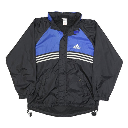 ADIDAS Mens Black & Blue Track Jacket L Synthetic Plain Zip Closure Sportswear