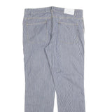 BENDMON Mens Cotton Blend Blue Pinstripe Regular Fit Straight Trousers W36 L33