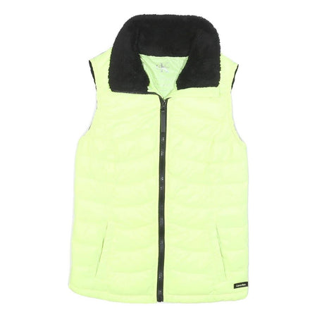 CALVIN KLEIN Womens Yellow & Black Quilted Gilet S Nylon Zip Front Casual Wear