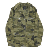 TALLY WEIJL Womens Green Camouflage Cotton Blend Jacket S Button Closure Casual