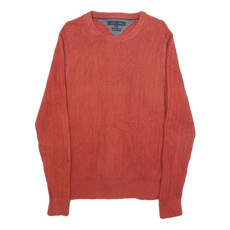 TOMMY HILFIGER Mens Red Patterned Cotton Jumper Crew Neck Basic Knit M Casual