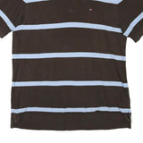 TOMMY HILFIGER Mens Brown & Light Blue Striped Short Sleeve Polo Shirt XL Cotton