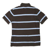 TOMMY HILFIGER Mens Brown & Light Blue Striped Short Sleeve Polo Shirt XL Cotton