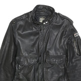IXS Mens Black Leather Biker Jacket XS Zip Ribbed Cuffs Pockets