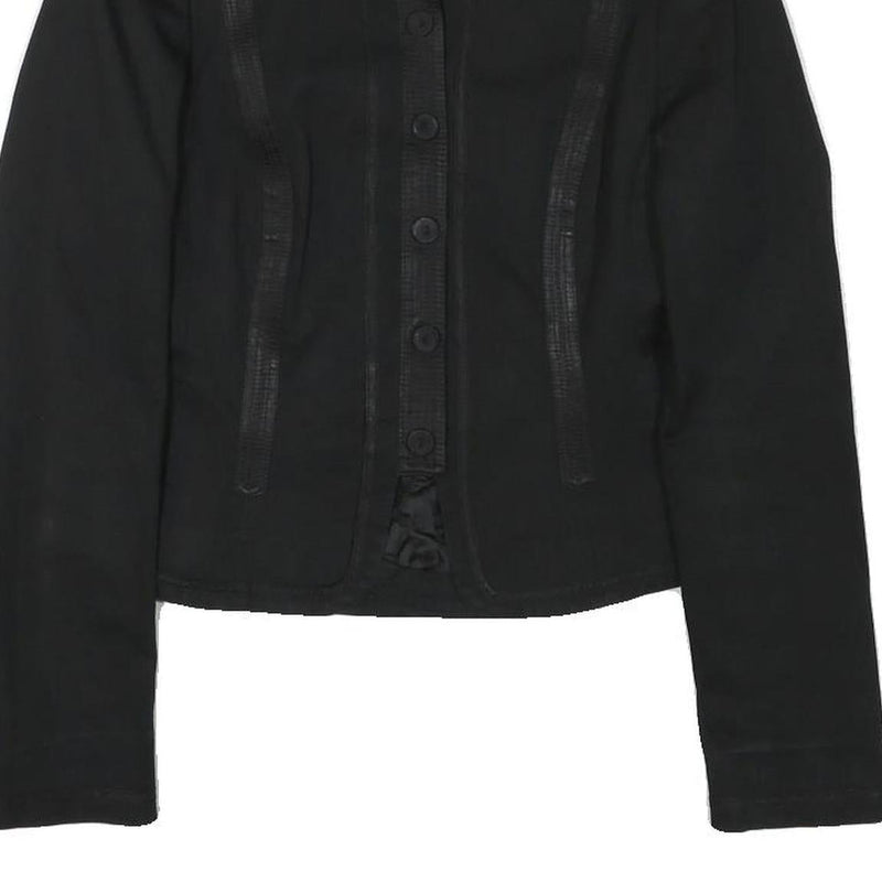 ZARA WOMAN Womens Black Button Cotton Blend Tailored Jacket M Plain Stylish