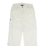 Womens Relaxed White Polyester Blend Cargo Trousers W32 L32 Zip Pocket Casual