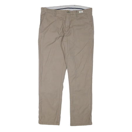 TOMMY HILFIGER Mens Regular Beige Cotton Blend Trousers W34 L30 Zip Casual Dress