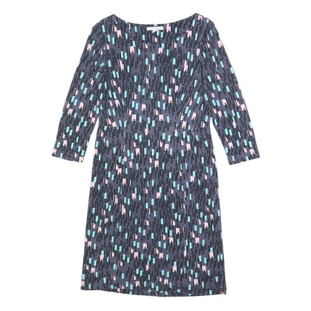 WHITE STUFF Womens Blue Day Jersey Geometric 3/4 Sleeve Knee Length UK 8 Dress