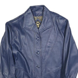 MODAS Womens Blue Leather Button Jacket L Smooth Classic Fit Stylish Outerwear