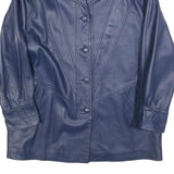 MODAS Womens Blue Leather Button Jacket L Smooth Classic Fit Stylish Outerwear