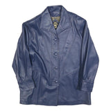 MODAS Womens Blue Leather Button Jacket L Smooth Classic Fit Stylish Outerwear