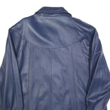 MODAS Womens Blue Leather Button Jacket L Smooth Classic Fit Stylish Outerwear