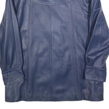 MODAS Womens Blue Leather Button Jacket L Smooth Classic Fit Stylish Outerwear