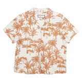 JAMIACA BAY Womens Cream & Brown Linen Blend Shirt L Tropical Print Casual