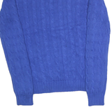 RALPH LAUREN SPORT Mens Blue Cable Knit V-Neck Jumper L Cotton Classic Fit