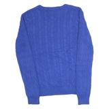 RALPH LAUREN SPORT Mens Blue Cable Knit V-Neck Jumper L Cotton Classic Fit