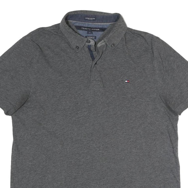 TOMMY HILFIGER Mens Grey Button Down Collar Short Sleeve Plain M Cotton Blend