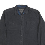 GRIZZLY MOUNTAIN Mens Black Plain Shirt L Cotton Blend Button Pocket Casual