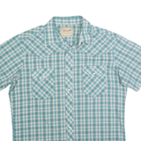WRANGLER Mens Blue & White Check Western Shirt XL Short Sleeve Cotton Blend