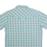 WRANGLER Mens Blue & White Check Western Shirt XL Short Sleeve Cotton Blend
