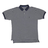 NAUTICA Mens Navy & Grey Striped Short Sleeve Polo Shirt M Cotton Blend Casual