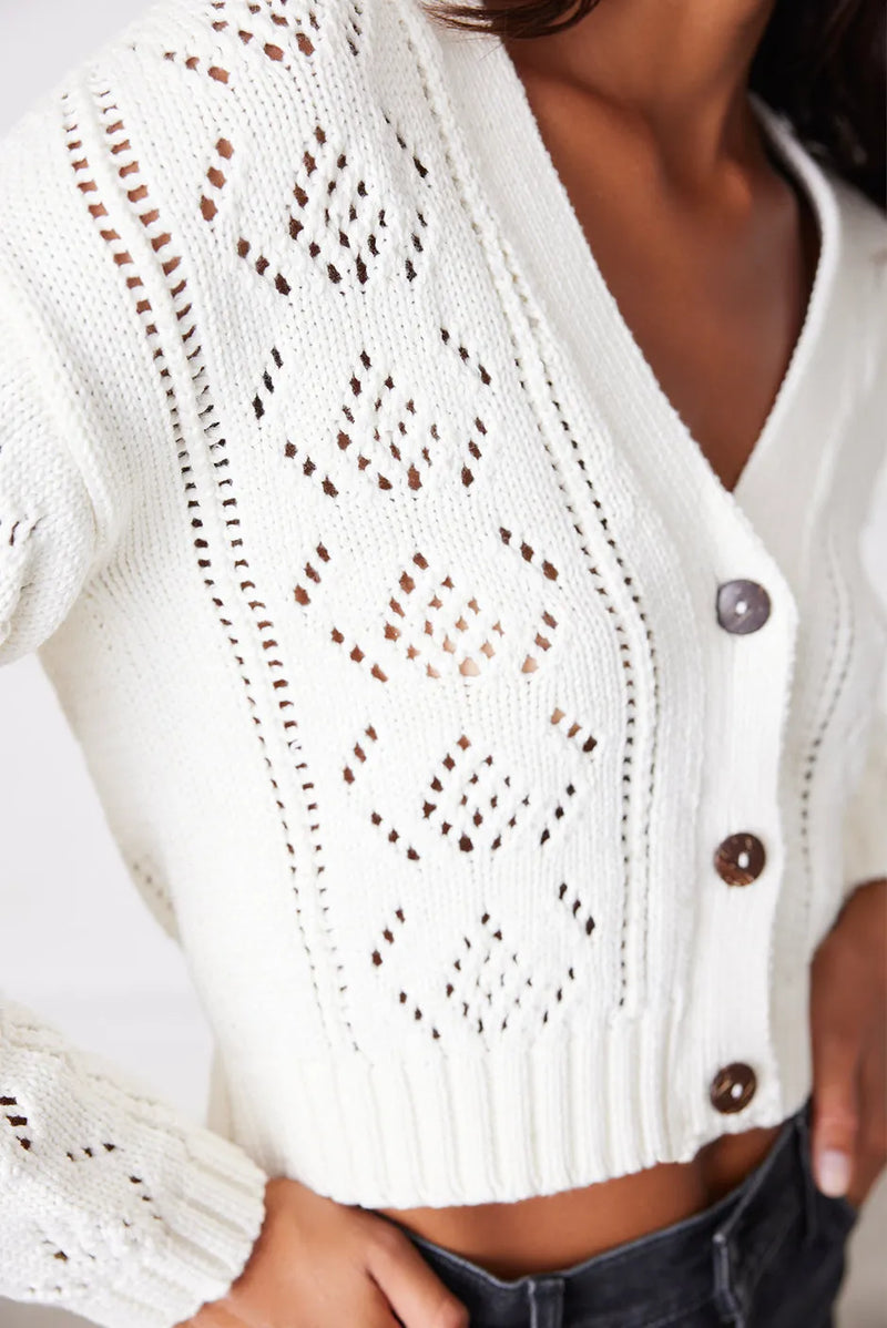 Diana Pointelle Cardigan in Oat Milk