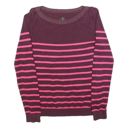 SUPERDRY Womens Maroon & Pink Patterned Jumper Crew Neck S Cotton Blend Striped