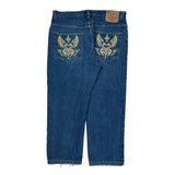Winged Heart Embroidery On Back Pockets Soulland Hip Hop Jeans - 40W 28L Blue Cotton