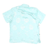 KERRAA Womens Blue Printed Top Short Sleeve Button Neck Silk M Stylish Elegant