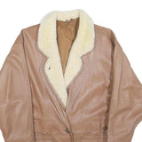 Womens Beige Leather Button Jacket L Shearling Collar Plain Outerwear