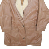 Womens Beige Leather Button Jacket L Shearling Collar Plain Outerwear