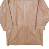 Womens Beige Leather Button Jacket L Shearling Collar Plain Outerwear