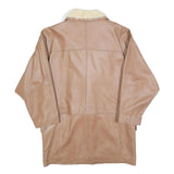 Womens Beige Leather Button Jacket L Shearling Collar Plain Outerwear