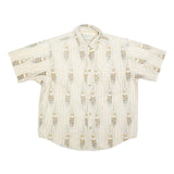 CROSSINGS Mens Cream & Brown Short Sleeve Pattern Shirt L Cotton Blend Casual