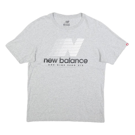 NEW BALANCE Mens Grey Cotton T-Shirt M Short Sleeve Crew Neck Logo Print