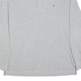 TOMMY HILFIGER Mens Grey Long Sleeve Plain Polo Shirt L Cotton Blend Classic