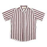BIG CREEK Mens Maroon & White Striped Shirt L Button-Down Casual Summer Cotton