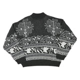 Mens Black & White Patterned Acrylic Blend Jumper Crew Neck Waffle Knit XL