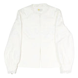 BODEN Womens White Cotton Blend Button Jacket UK 16 Embroidered Floral Pattern