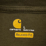 Carhartt Henley Long Sleeve T-Shirt - Large Green Cotton