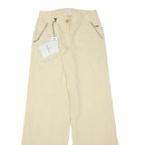 MONCLER Womens Cotton Blend Beige Relaxed Wide-Leg Trousers W28 L35 Stylish Zip