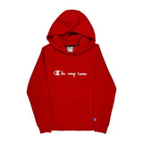 Champion Spellout Hoodie - Small Red Cotton