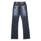 SUKO JEANS Womens Blue Regular Straight Denim Medium W26 L32 Fashion Embroidery